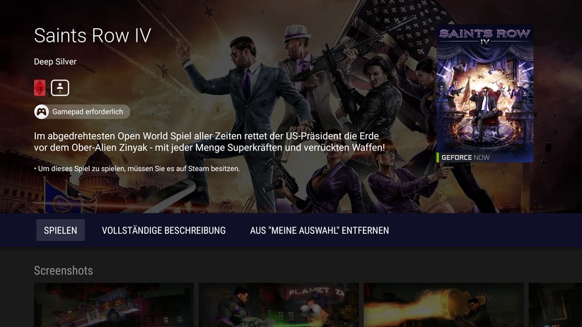 Ein Spiel in Geforce Now auf dem Nvidia Shield TV. 