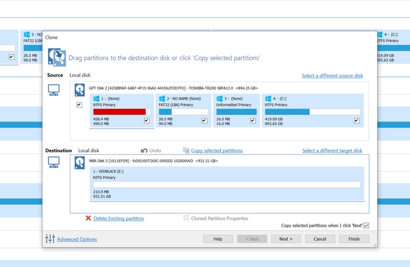 Im nächsten Schritt wählt man das Zielmedium, hier die NVMe. Alle Daten darauf werden überschrieben, idealerweise sollte sie also leer sein. 