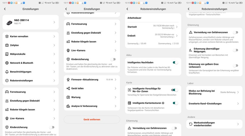 Natural Expressions Performance 7: Gesteuert wird der Mähroboter mit der Auramow-App. Sie bietet zahlreiche Einstellungen, mit denen man die Mähleistung optimieren kann.