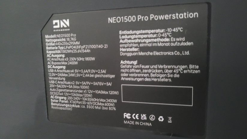 Powerstation Daranener Neo 1500 Pro mit 1382 Wh Kapazität und 1800 Watt Leistungsabgabe