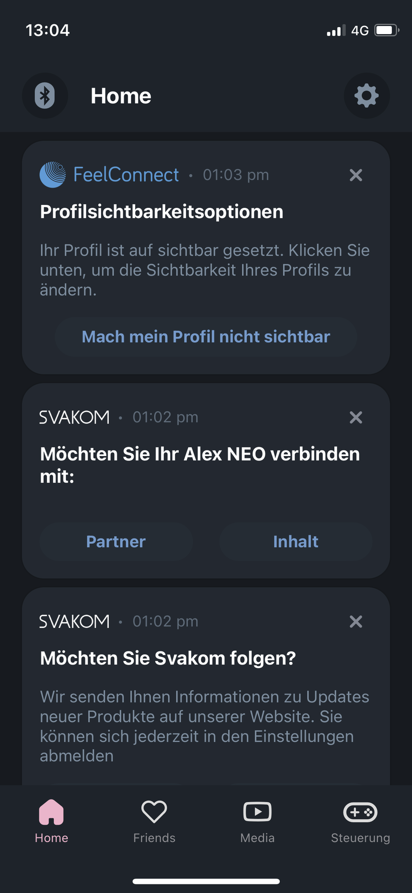 Im Menü wählt verbindet man sein Gerät und wählt aus, ob es zu Geräuschen, zu Videos oder per Fernsteuerung arbeiten soll