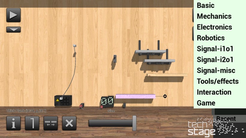 Die Liste rechts am Rand zeigt die Kategorien an, in die in Principia die Bauteile sortiert sind.