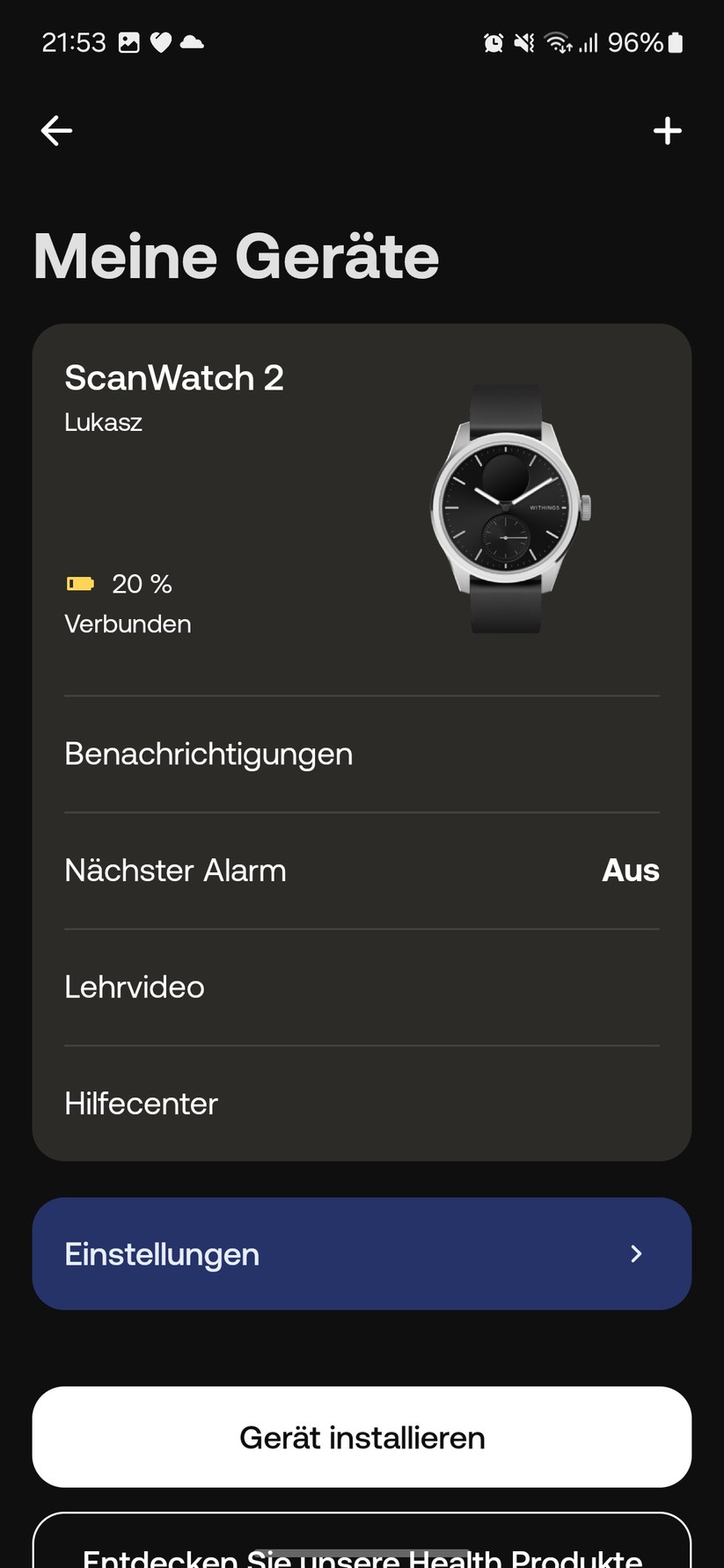 Withings Scanwatch 2 - App