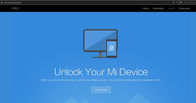 Xiaomi liefert den notwendigen Unlock-Code über seine MIUI-Webseite. 