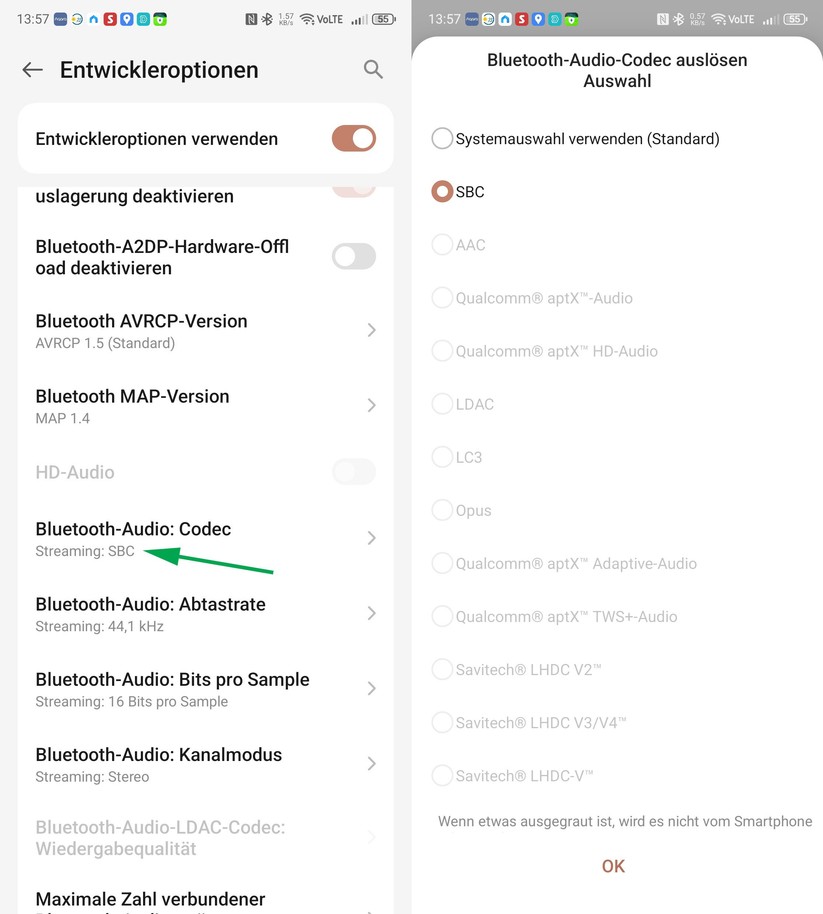Leider unterstützt die HW-Q990F mit SBC nur den schlechtesten aller Bluetooth-Codecs. 