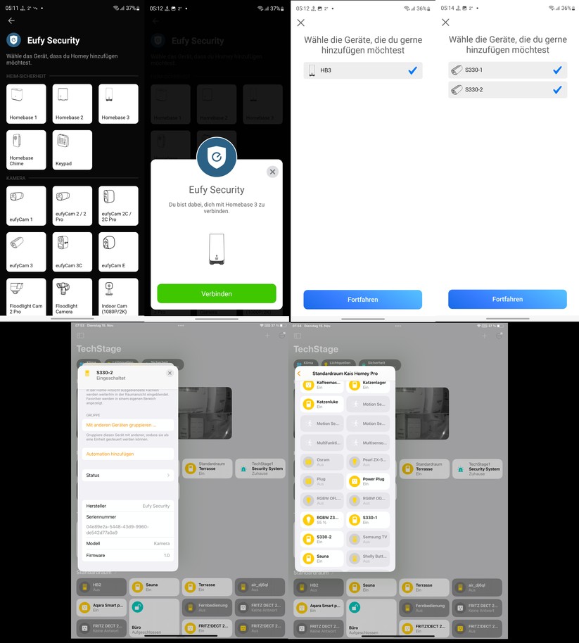 Eufycam 3 (S330): Die Integration in andere Smart-Home-Lösungen sieht Eufy nicht vor. Dank Community-App lassen sich Homebase und Kamera aber in Homey Pro integrieren. Damit stehen sie auch unter Apple Homekit zur Verfügung.