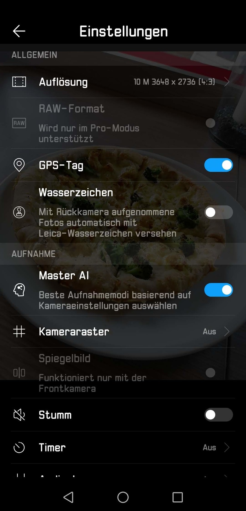 Einstellungen der Kamera