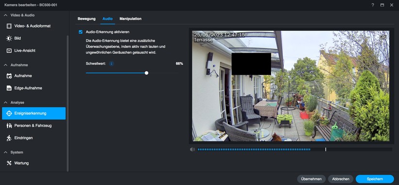 Synology BC500: Audio-Erkennung