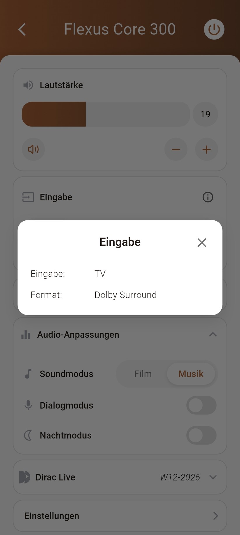 Die Bedienung sowie die Dirac Live-Einmessung erfolgen mit der App Klipsch Connect Plus.