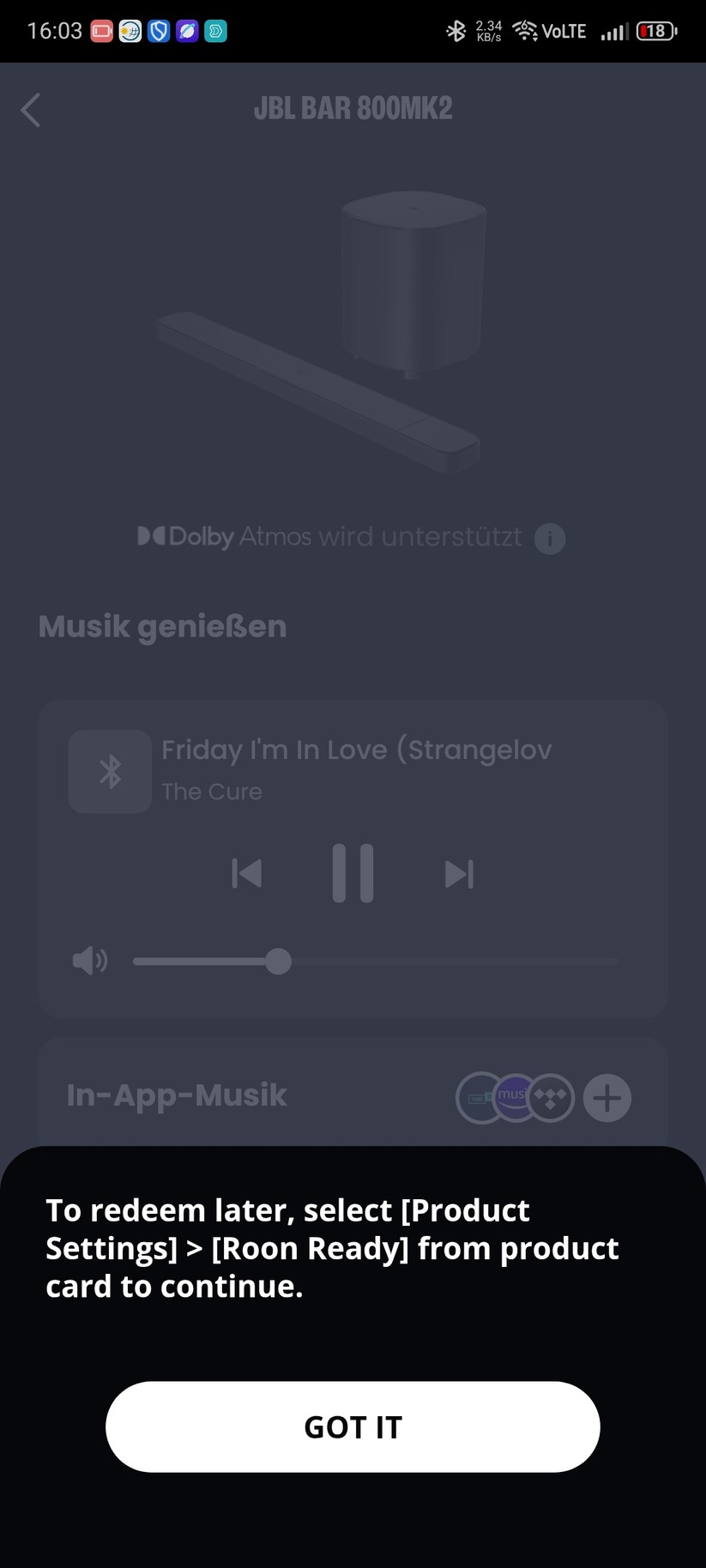 Die Einrichtung der Soundbar erfolgt mit der App JBL One