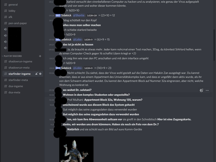 Mit den passenden Würfelbots kann man Discord in einen Pen & Paper-Chat verwandeln und dort komplette Abenteuer spielen, optional auch per Text. 