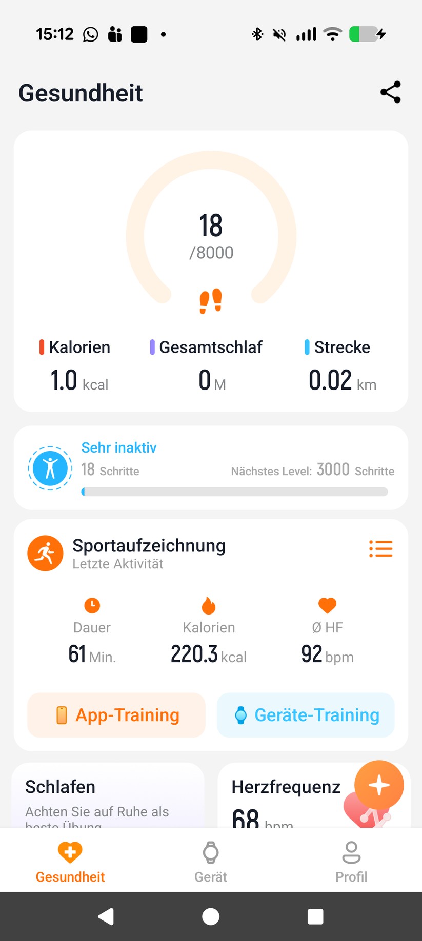  Gesundheitsübersicht in G-Band-App