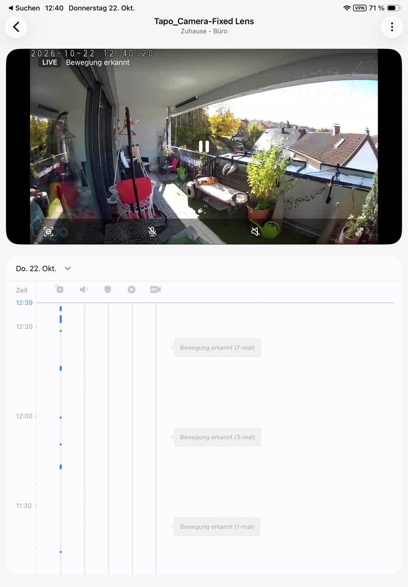 Unter Smartthings wird auch der Livestream der Kamera angezeigt.