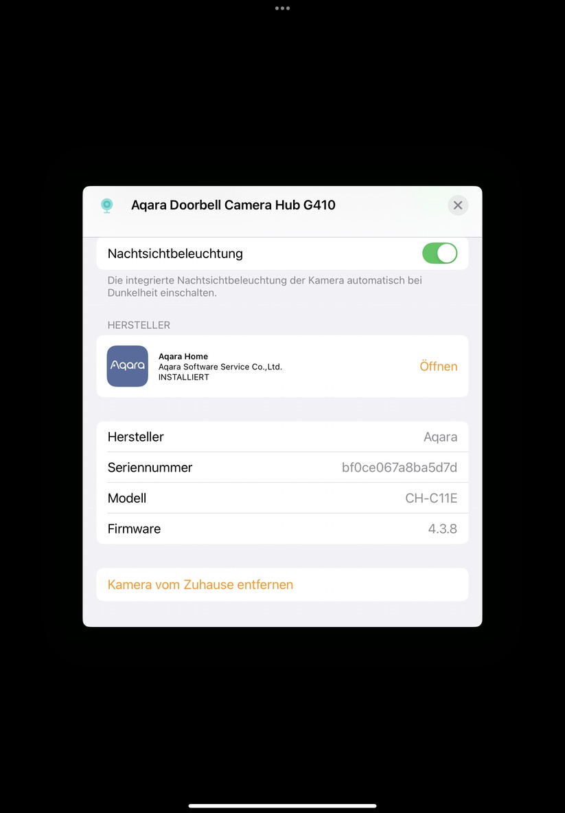 Der Aqara Camera Hub G410 ist kompatibel mit Homekit Secure Video. Damit lässt sich nicht nur der Livestream der Video-Türklingel betrachten, sondern auch der Bewegungssensor für Automatisierungen nutzen.