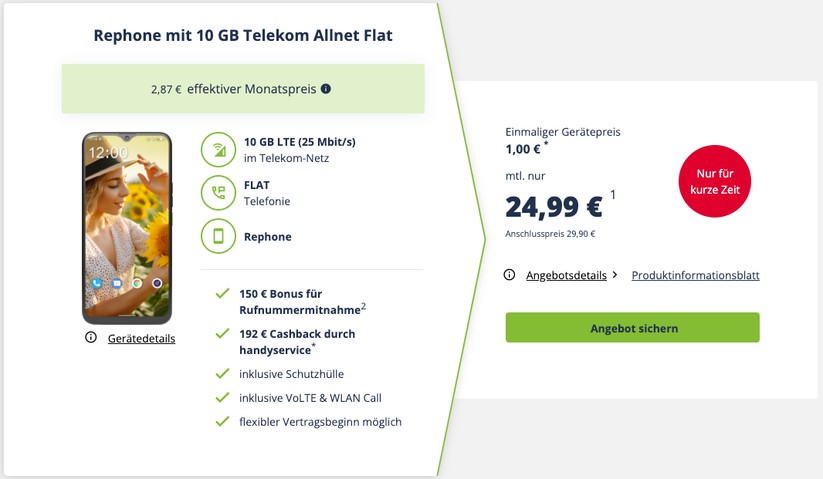Das Rephone gibt es jetzt für einmalig 1 Euro im Vertrag bei Freenet.