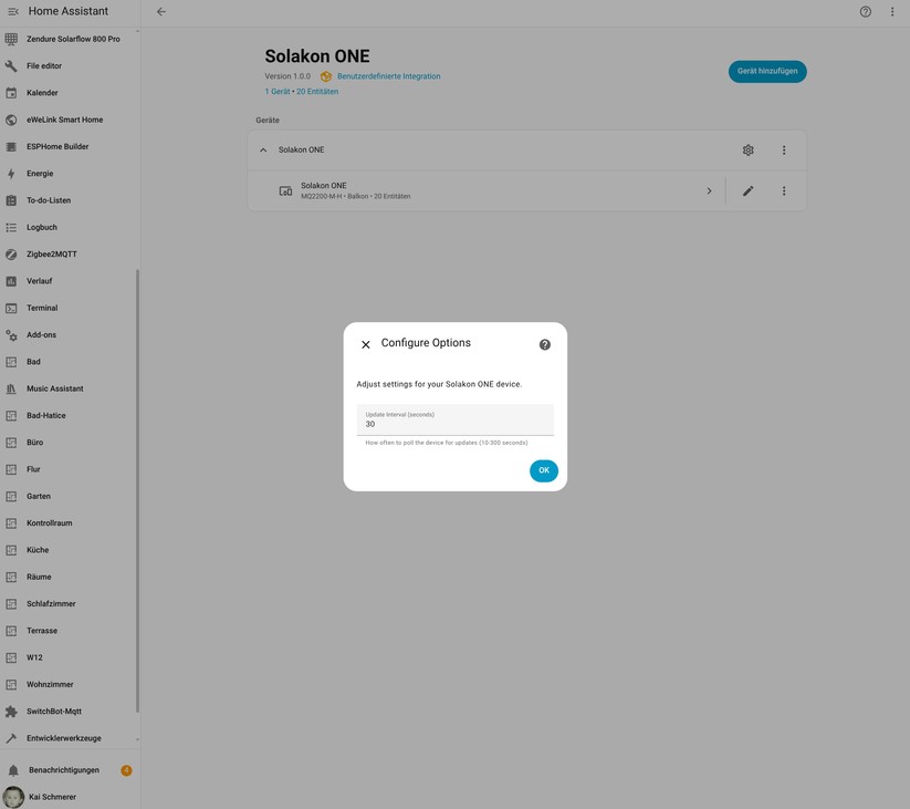 Solakon One: Integration in Home Assistant