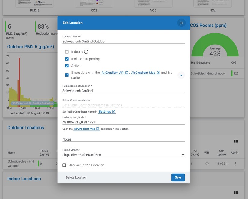 Air Gradient Open Air: Web-Dashboard und Landkarte mit Messwerten 
