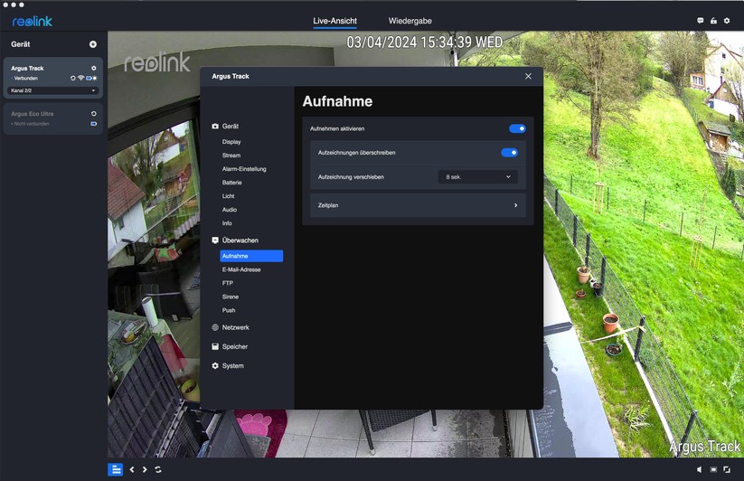 Reolink Argus Track: Konfiguration mit Desktop-App