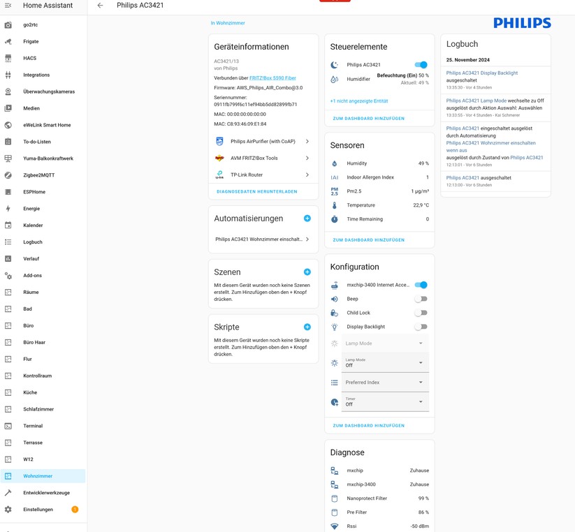 Philips AC3421: Integration in Home Assistant