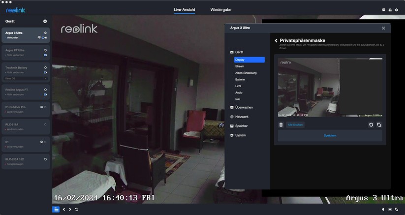 Reolink Argus 3 Ultra: Desktop-App