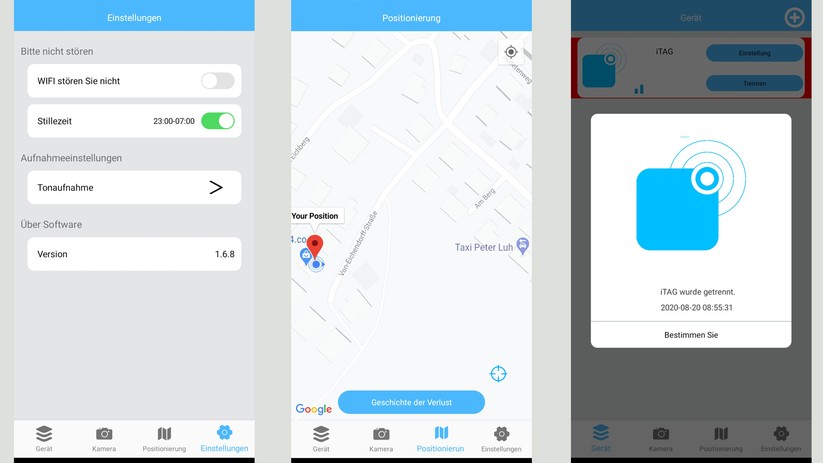 Der Verbindungsalarm vom iTag ist leider nur bei geöffneter App abschaltbar. Immerhin funktioniert die Kartenansicht.