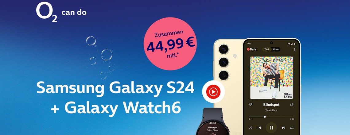 298 Euro günstiger: Samsung Galaxy S24 & Galaxy Watch 6 im Tarifbundle bei O2
