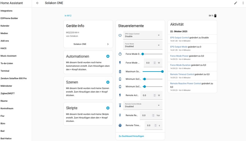  Inzwischen unterstützt die Integration für Home Assistant nicht nur sämtliche Sensoren, sondern auch die Steuerung des Speichers.