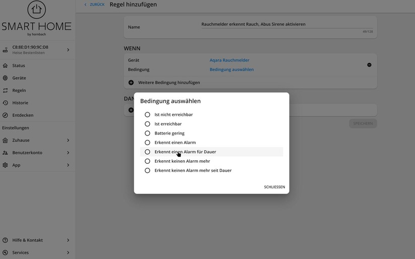 Über smarthomebyhornbach.com können Anwender ihr Smart Home bequem vom Desktop aus verwalten. Die Web-Oberfläche bietet die gleichen Funktionen wie die App.