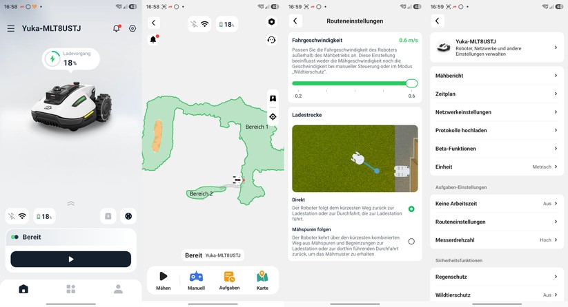 Die Mammotion-App ist übersichtlich, reaktionsschnell und bietet viele Einstellmöglichkeiten. Außerdem ist sie auch für Tablets optimiert.