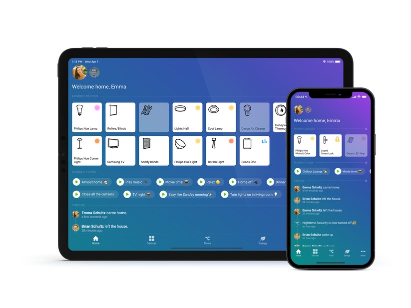 Homey Pro: Die mobile App ist auch für Tablets optimiert und nutzt die größere Fläche optimal aus.