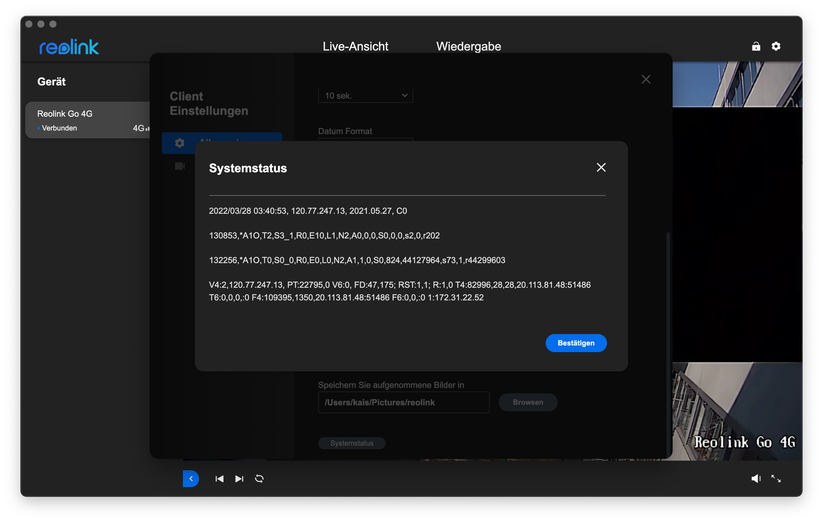 Reolink Go 4G/LTE: Desktop-Anwendung