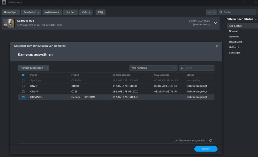 Annke NC500: Inbetriebnahme der PoE-Überwachungskamera mit Synology Surveillance Station mit Hikvision-Profil.