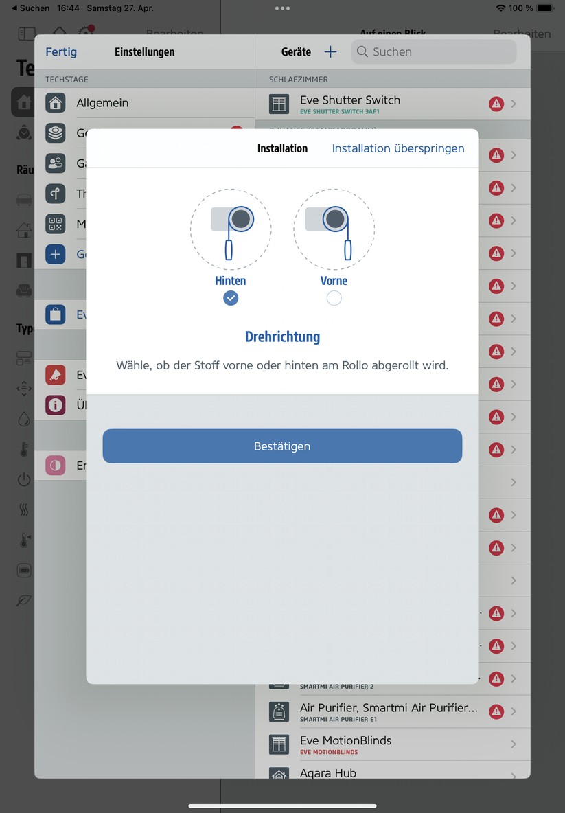 Eve Blinds Collection: Die Einrichtung mit der Eve-App ist schnell erledigt. 