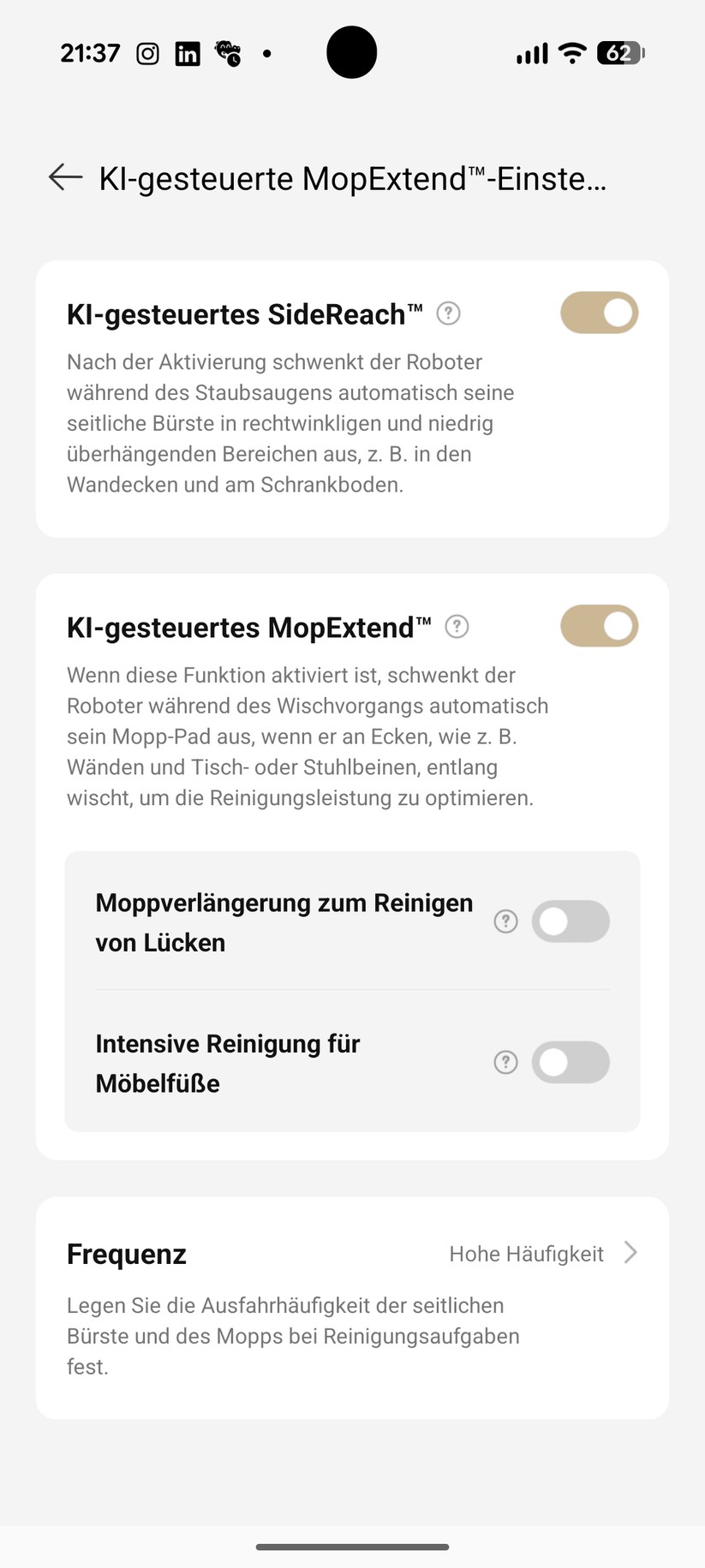 Dreame Matrix 10 Ultra – Einstellungen in der App 