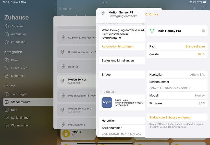 Aqara-Komponenten stehen auch nach der Integration in Homey Pro unter Homekit zur Verfügung.
