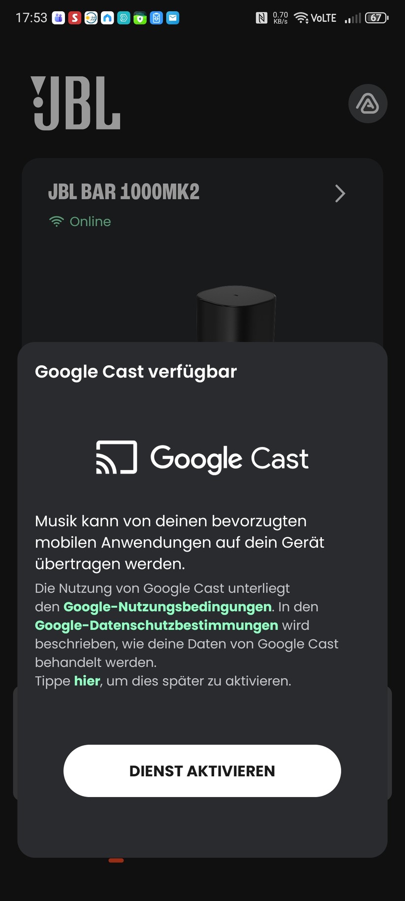 Mit der App JBL One wird die JBL BAr 1000MK2 eingerichtet.