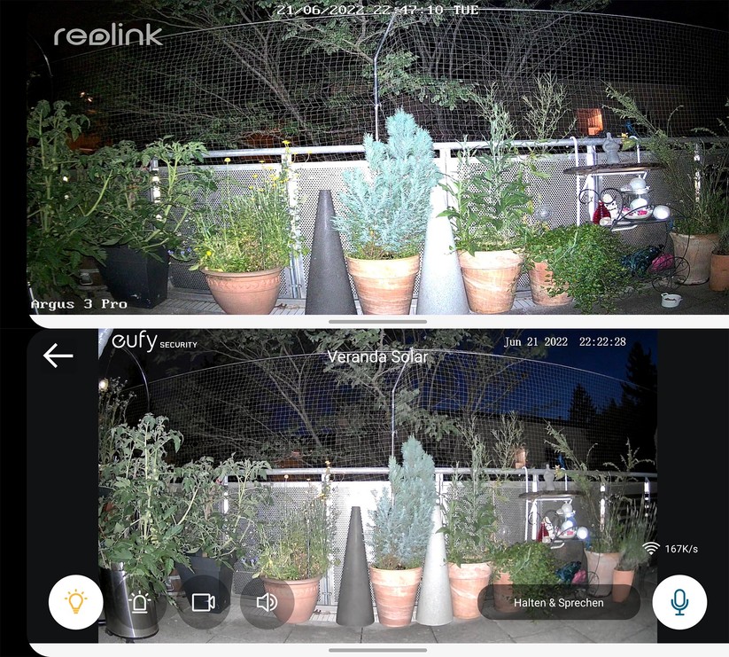 Dank LED-Spotlight bieten die besten Überwachungskameras mit Akku auch eine farbige Nachtsicht.