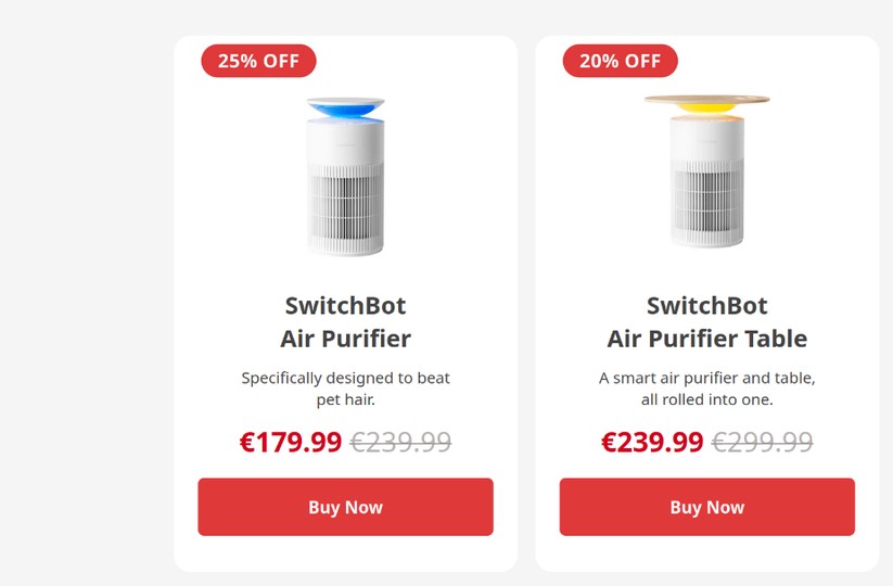 Der Switchbot Luftreiniger F6 kostet regulär 240 Euro. Im Switchbot-Shop ist er für 180 Euro im Angebot. Das Modell mit Holztisch und integrierter QI-Ladefläche ist mit knapp 300 Euro deutlich teurer. Aktuell kostet die Tisch-Variante 240 Euro.