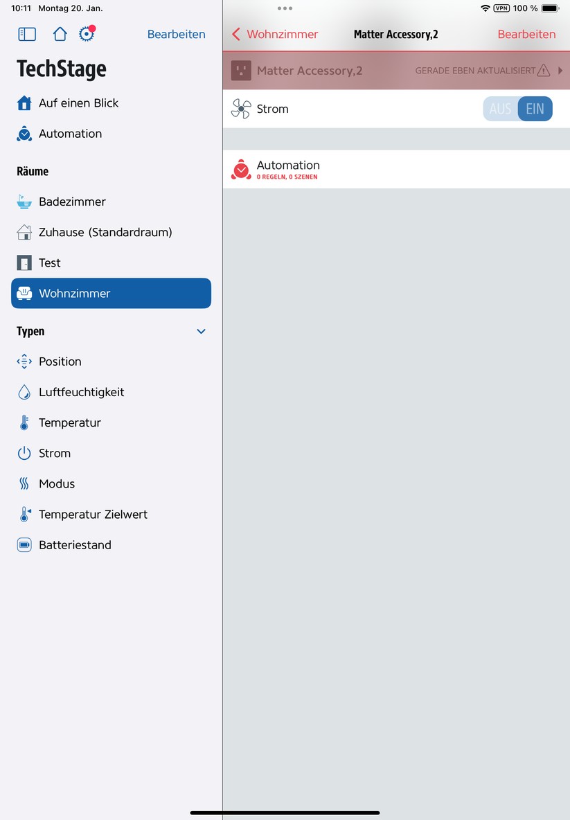 Auch die Anbindung an Apple Home funktioniert über Matter und einem Switchbot-Hub. Derzeit kann man das Gerät jedoch nur ein- und ausschalten. Mit der geplanten direkten Matter-Unterstützung könnten mehr Steuerungsmöglichkeiten zur Verfügung stehen.
