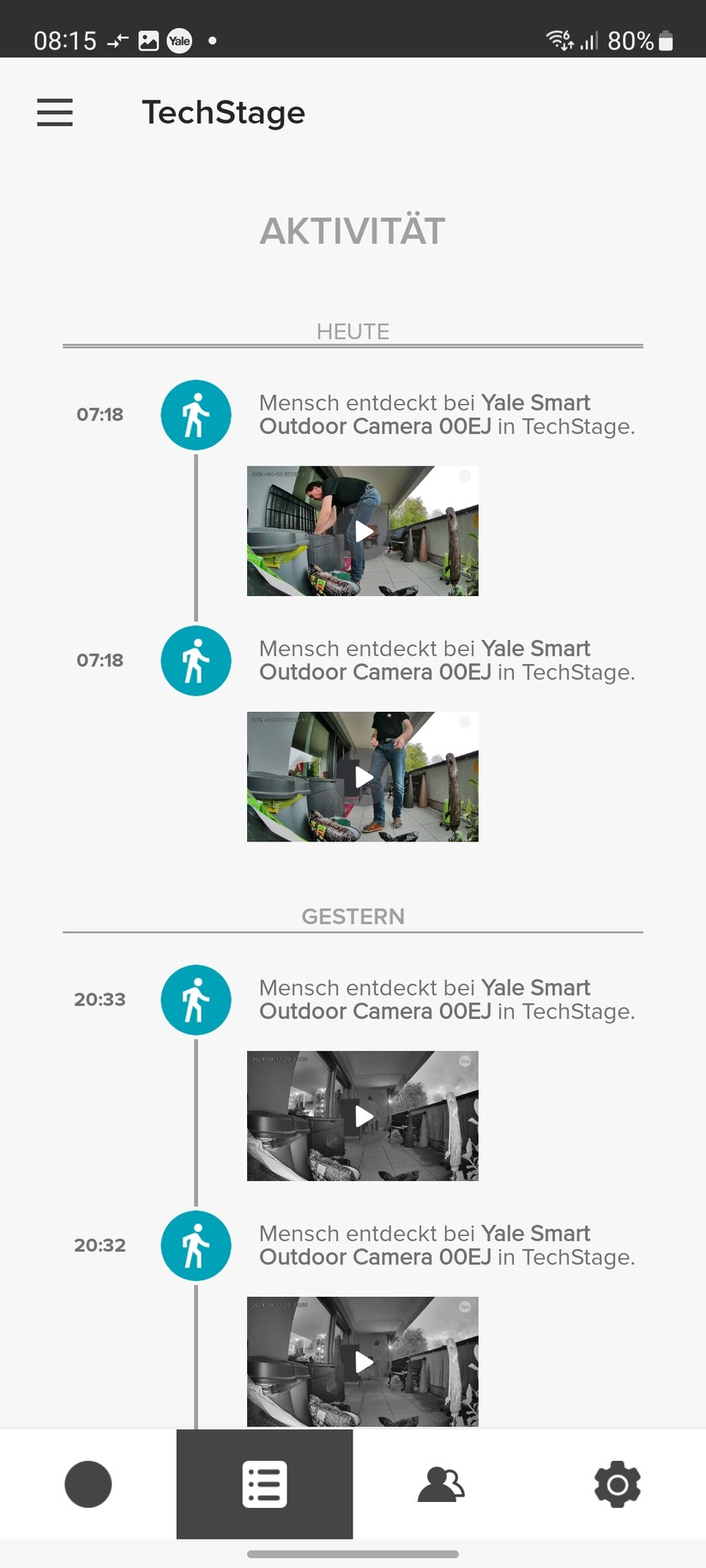 Yale Smart Outdoor Camera: Einstellungen, Aufnahmen