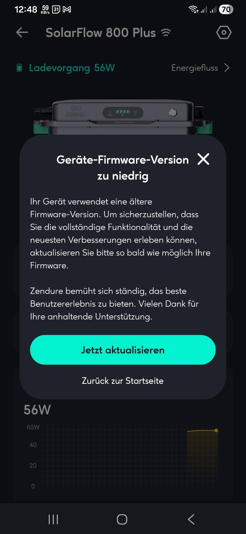 Die Zendure-App zeigt den Energiefluss zwischen PV, Akku, Haushalt und Netz sowie die Leistungen der beiden MPPT-Eingänge. Die grundlegende Bedienlogik ist nachvollziehbar, die wichtigsten Einstellungen sind sinnvoll gruppiert und schnell erreichbar.