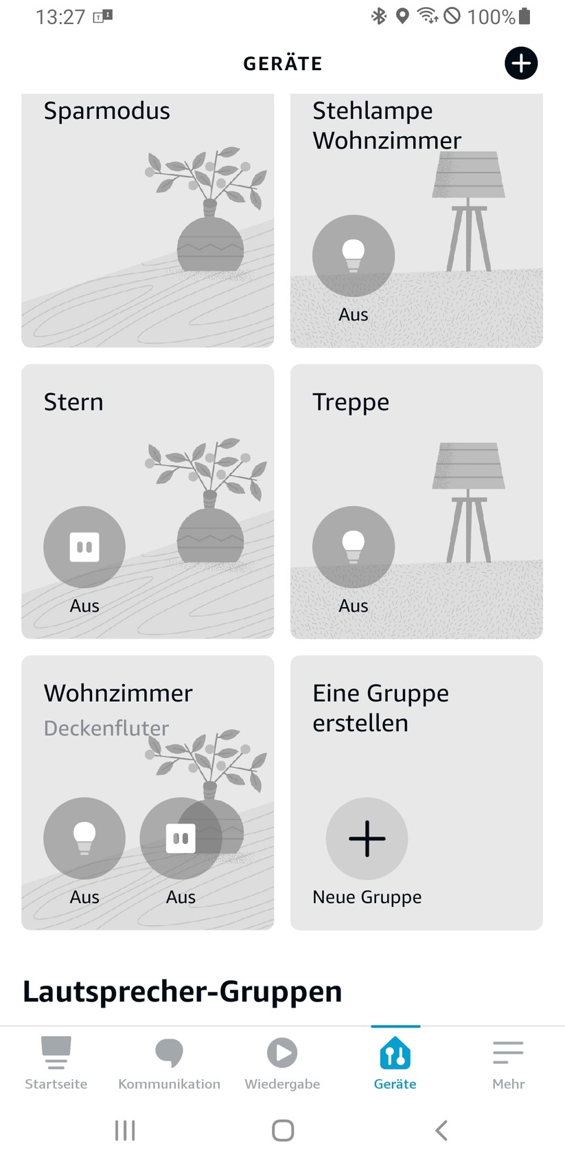 Gerätegruppen lassen sich in der Alexa-App im Handumdrehen erstellen, sodass mehrere Lampen gleichzeitig gedimmt, ein- oder ausgeschaltet werden können.