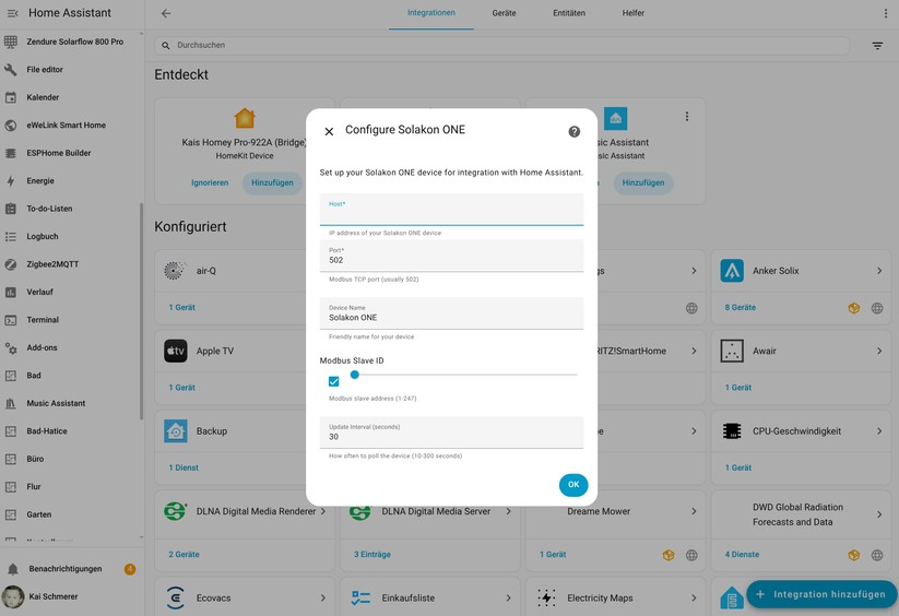 Solakon One: Integration in Home Assistant