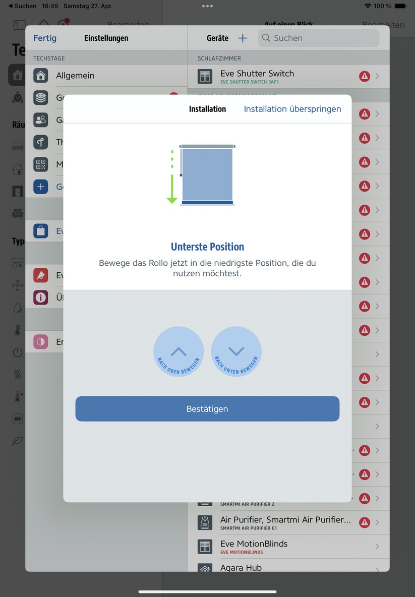 Eve Blinds Collection: Die Einrichtung mit der Eve-App ist schnell erledigt. 
