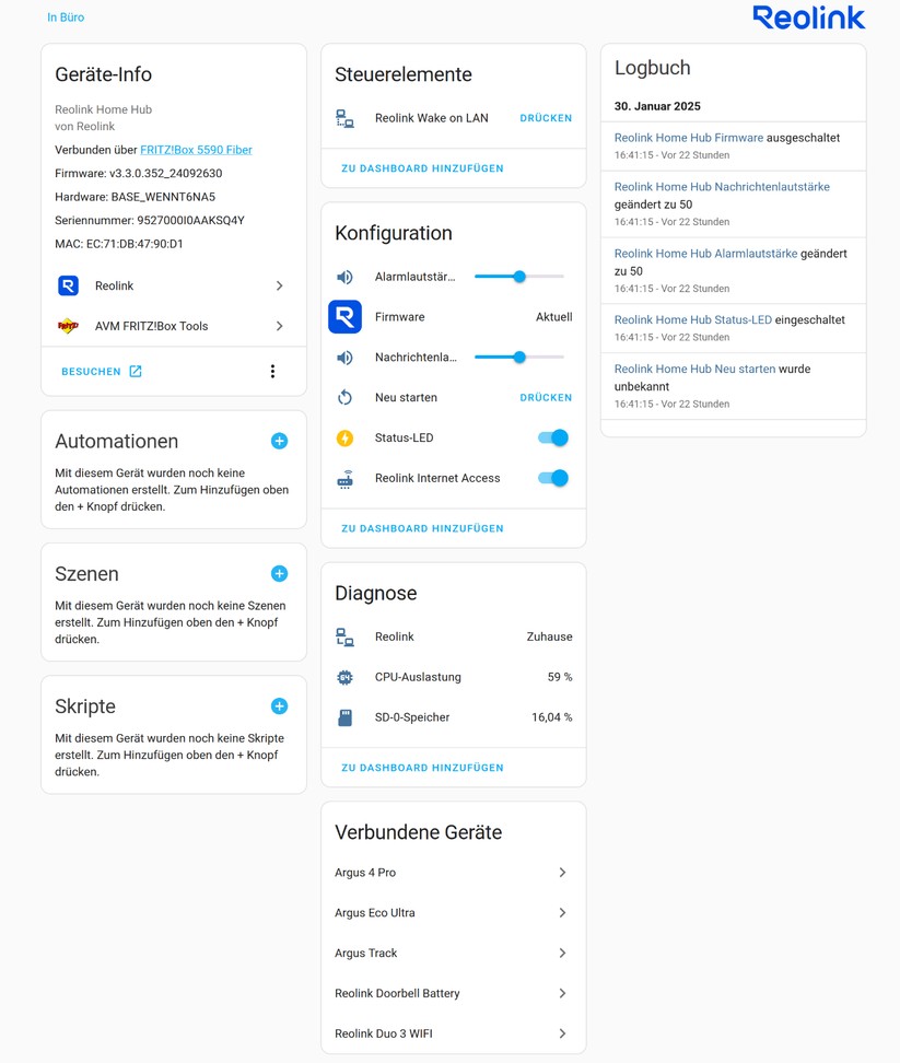 Über den Reolink Home Hub können Anwender auch akkubetriebene Reolink-Überwachungskameras in Home-Assistant integrieren und so für Automatisierungen nutzen.