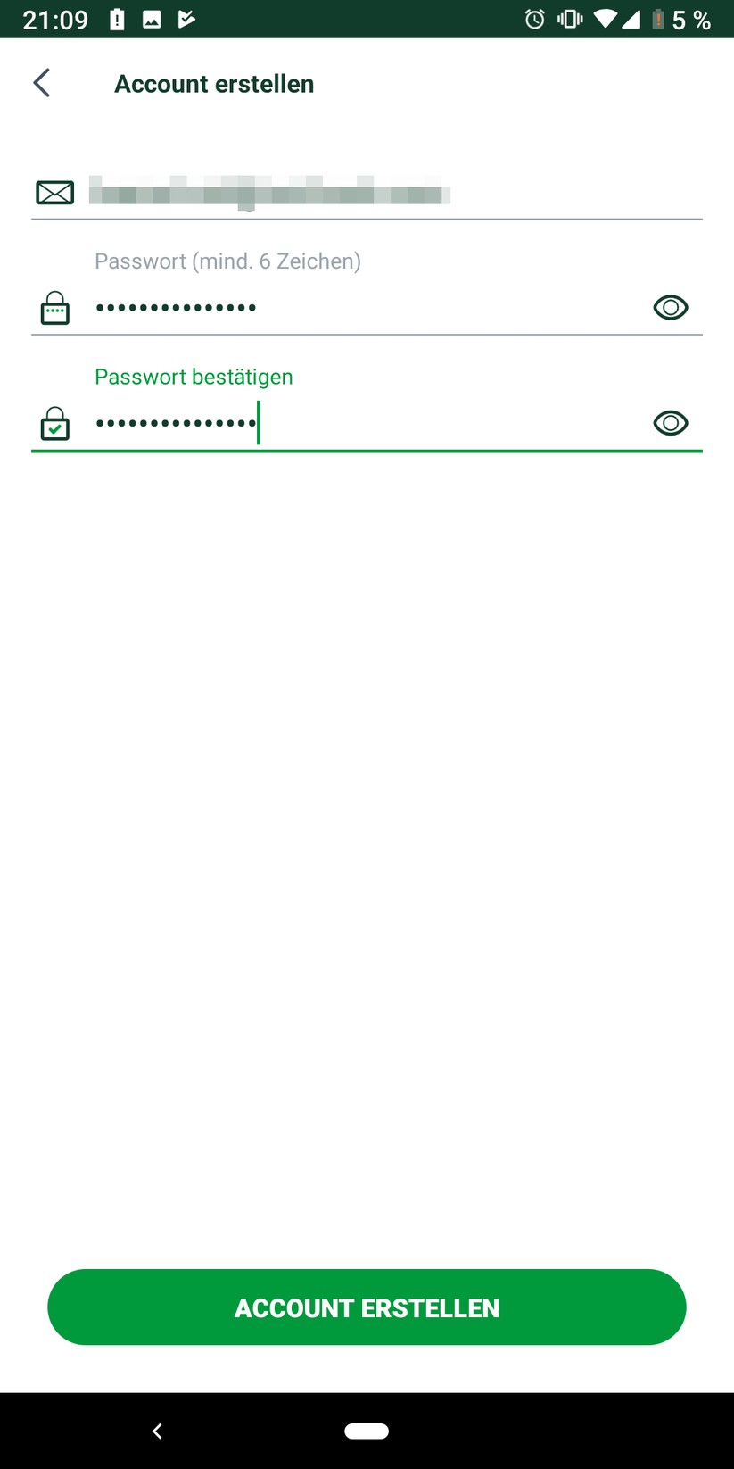 E-Mail und zweimal Passwort eingeben …