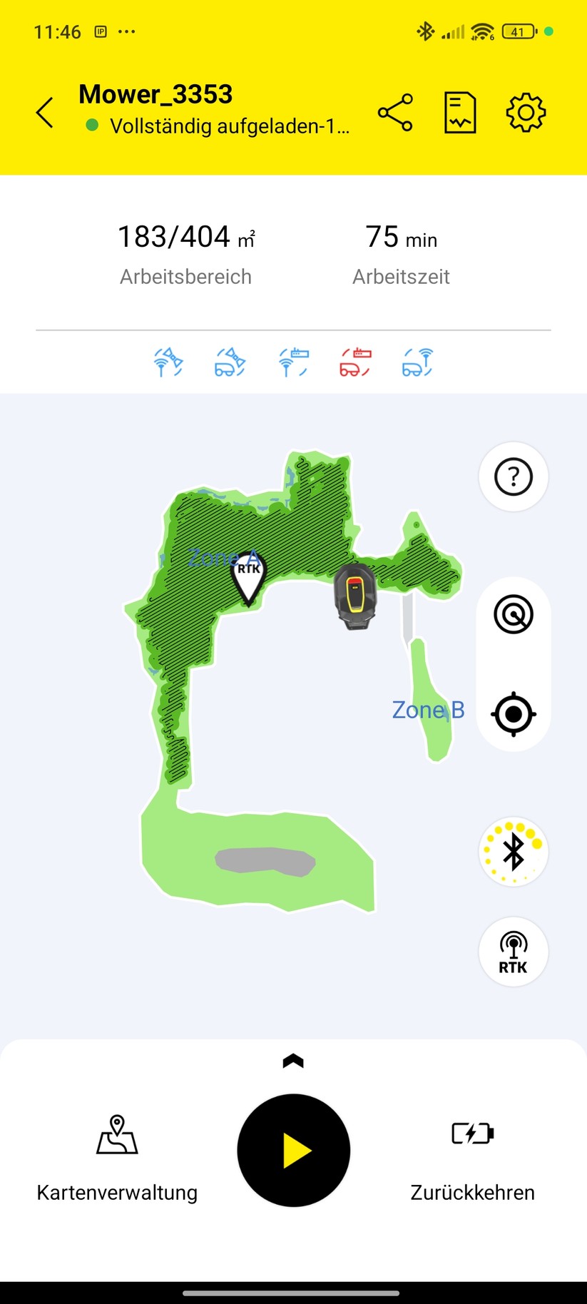 Mit der Kärcher-App Outdoor-Robots wird der RCX 6 in Betrieb genommen und gesteuert.