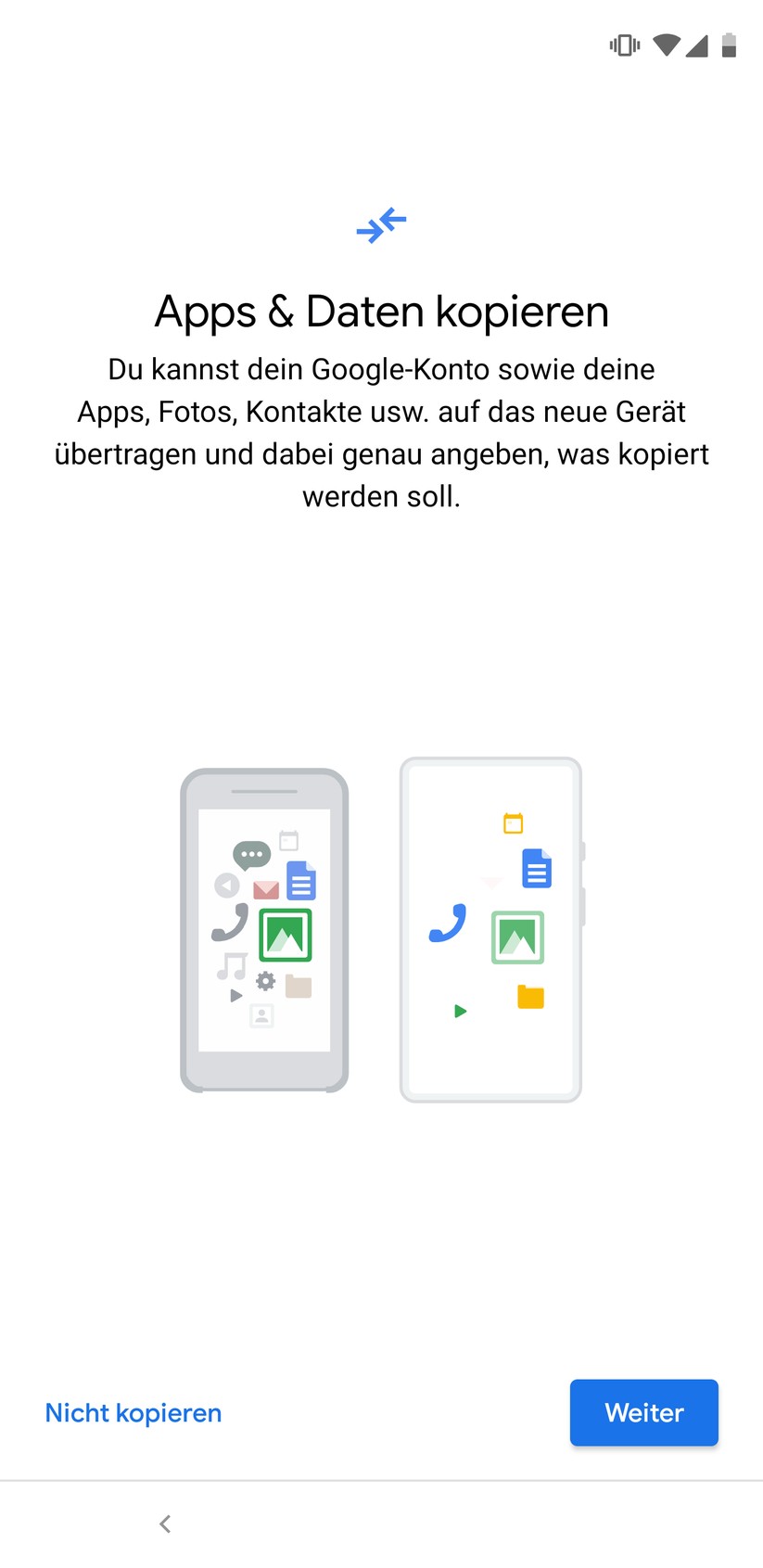 Der Assistent fragt beim Einrichten nach einer Migration