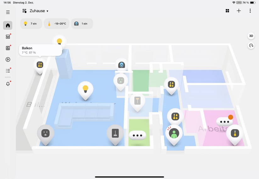 Die Smartthings App ist nicht nur für Smartphones, sondern auch für Tablets optimiert. Gerade die hübsche 3D-Darstellung, die die App mithilfe eines Grundrissplans erzeugt, sieht erst auf dem Tablet richtig gut aus. Eine Desktop-Oberfläche steht per Browser oder mit der Windows-App parat. Die Oberfläche wirkt aufgeräumt und sollte selbst Anfänger vor keine allzu großen Probleme stellen. 