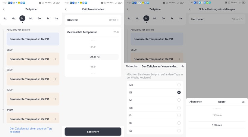 Switchbot Radiator: Mit der Switchbot-App können Anwender Zeitpläne mithilfe von fest vorgegebenen Intervallen konfigurieren und die Dauer des Boost-Modus festlegen.
